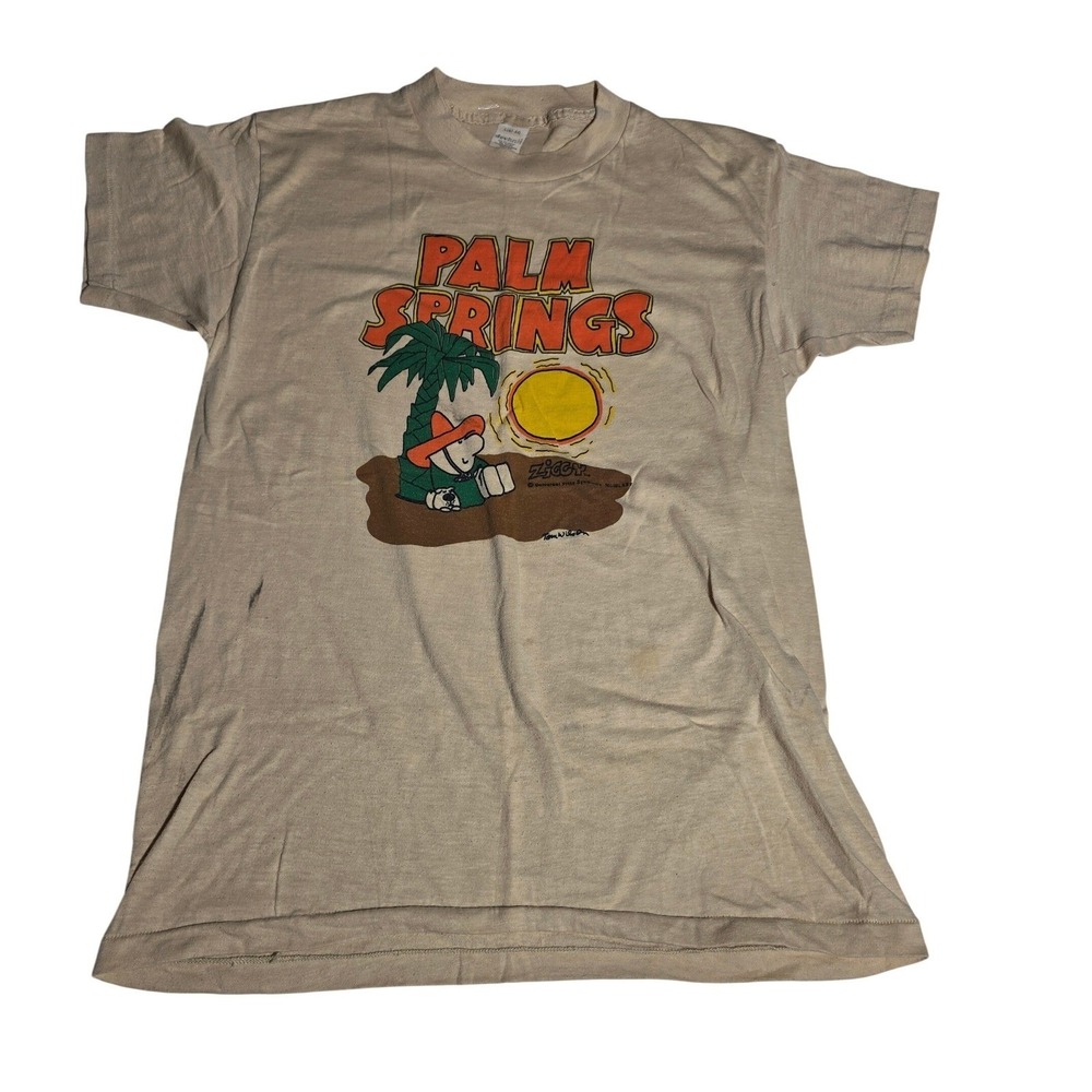 Vintage Ziggy Palm Springs T Shirt Devknit Single Stitch‎ Tan Mens Large 70s 80s